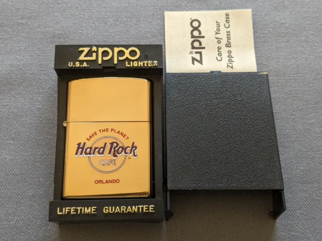 1997 Hard Rock Cafe Orlando Save The Planet Solid Brass Zippo Lighter Mib Rare