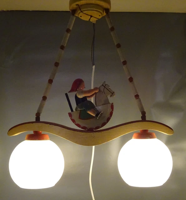 Erzgebirge Deckenlampe Hängelampe Zico 1950er Figur 2flamig Holz Leuchter E27