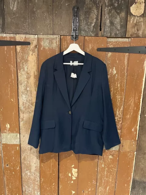 The Primark Edit Linen Suit Jacket Blazer Navy Blue Women's Size UK 14 Brand New