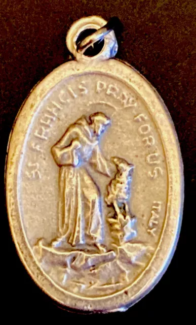 Vintage Catholic St Francis Anthony Pray For Us Silver Tone Religious Medal