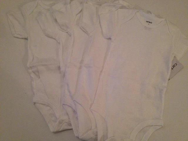Carters Baby Boy Girl 5 White Short Sleeve Bodysuits Size 6 9 18 Months Layette