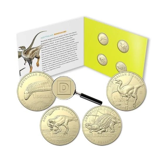 2022 Australian Dinosaurs $1 Coins - Set of 4 Dinosaur Coin Privymark Set