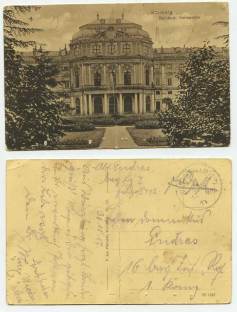 14680 - Würzburg - Residenz - Gartenseite - Feldpostkarte vom 30.10.1917