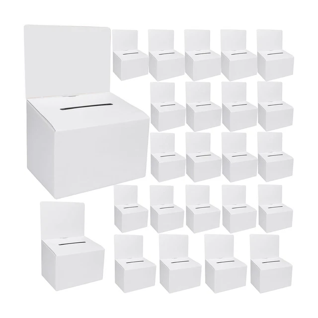 Lot De 4 Boîtes Tombola Carton – Fente + En-tête Amovible, Couleurs Noir Rouge Vert Bleu