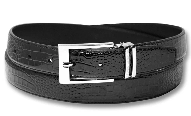 Biagio Croc Embossed BLACK Mens Bonded Leather Belt Silver-Tone Buckle sz 42