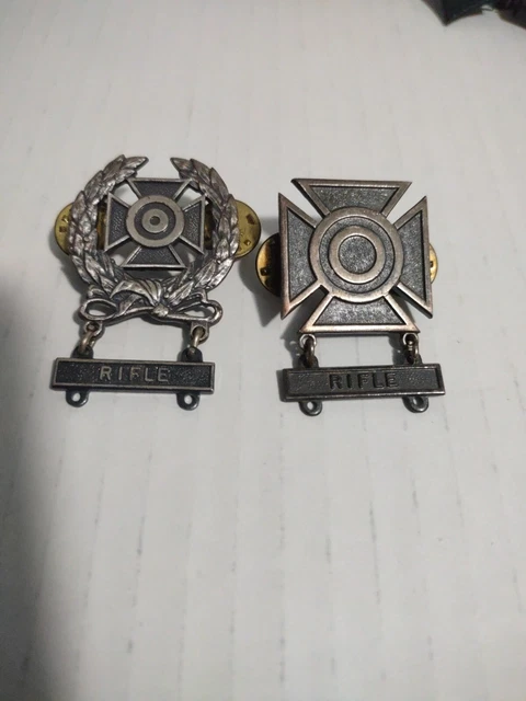 Vintage Set of 2 WW2 Military Sterling Silver Maltese Cross Marksman Rifle Badge