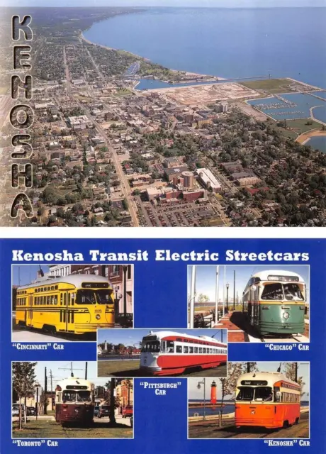 2~4X6 Postcards Kenosha, WI Wisconsin  TRANSIT ELECTRIC STREETCARS & AERIAL VIEW