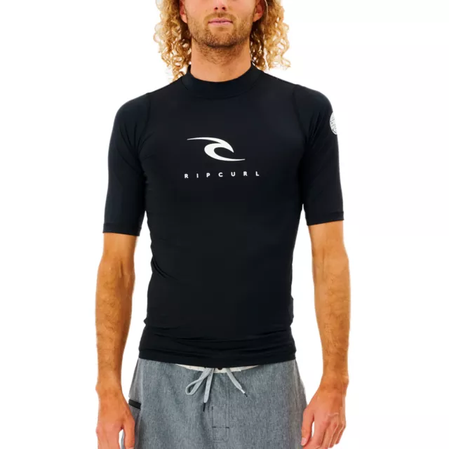 Rip Curl Mens Coprs Short Sleeve Swim Surf T-Shirt Rash Vest - Black - S