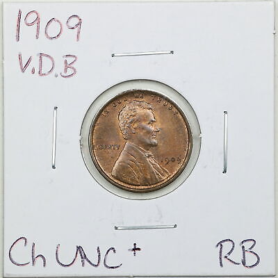 1909 V.D.B. 1C Lincoln Wheat Cent in Choice Uncirculated+ Condition RB #07181