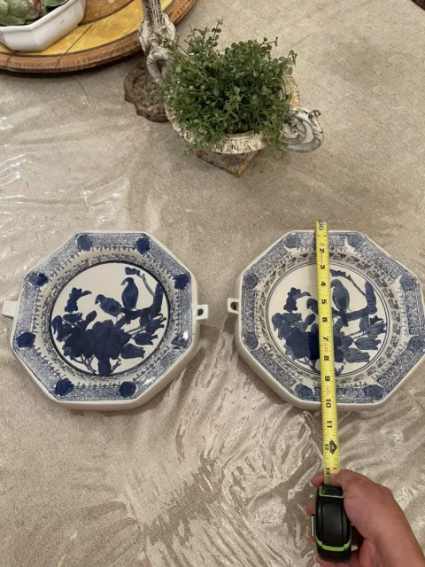Vintage Chinese Porcelain Warming Plate Hot Water Dish Blue & White Birds (2)