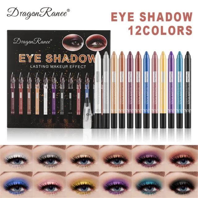 12Colors Eye Shadow Pen Eyeshadow Stick Shimmer Waterproof Makeup with sharpener
