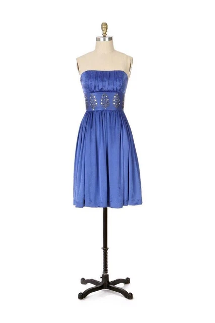 Anthropologie Plenty Tracy Reese Caspian Twilight Silk Beaded Dress 8 M blue