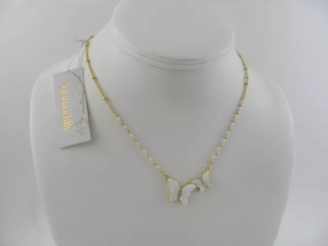 Lonna & Lilly Gold-Tone Beaded    Butterfly  Necklace, 16" + 3" Extender