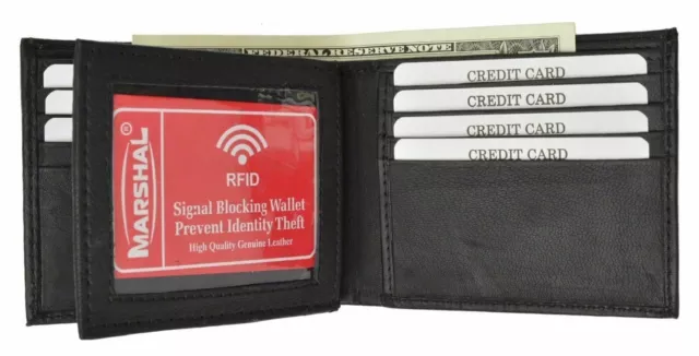 Black RFID Blocking Mens Bifold Card ID Credit Flap Genuine Leather Wallet