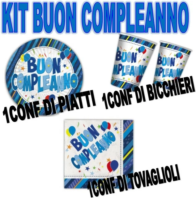 Kit festa coordinato Buon compleanno TAVOLA ADDOBBI PARTY piatti celeste