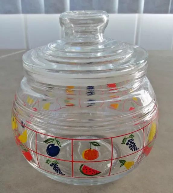 KIG Indonesia Glass Canister Lidded Apothecary Jar Vintage Candy Dish fruit 