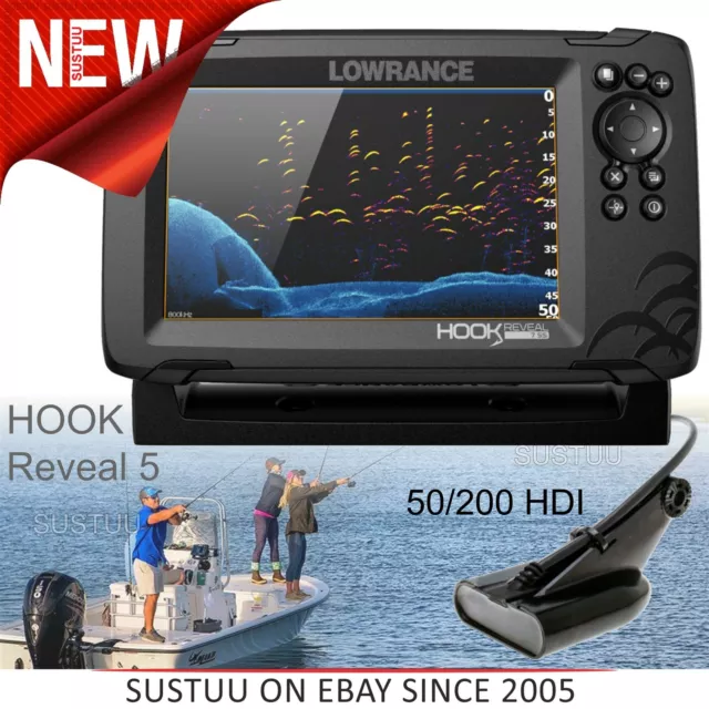LOWRANCE HOOK REVEAL 83/200 - 5 HDI Fishing Fish Finder - X5007 £329.99 -  PicClick UK
