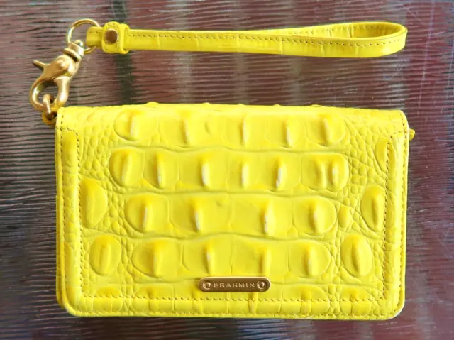 Yellow BRAHMIN Croc WRISTLET, Wallet, EMBOSSED LEATHER - 6" x 3.5"