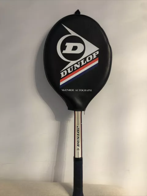 Vintage DUNLAP John McEnroe Autograph Wooden Tennis Racket 4-1/2" grip
