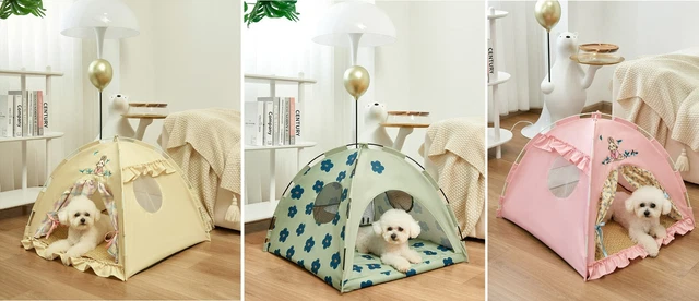 Foldable Washable Dog Puppy Cat Tent House Cushion Bed 3 Colors Medium & Large