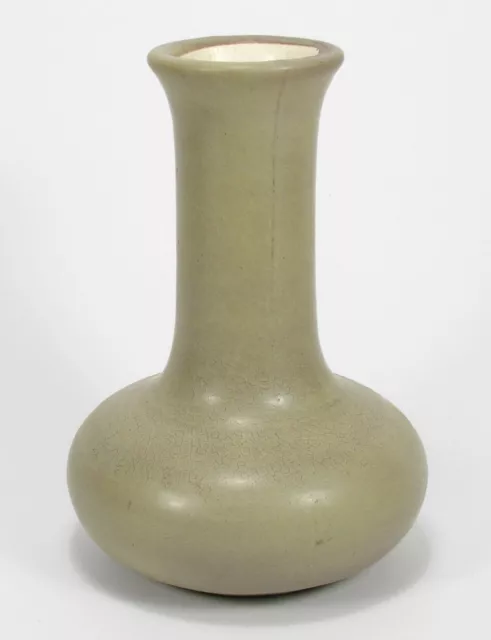 Hampshire Pottery matte tan gray curdled glaze bulbous tall vase arts & crafts 3