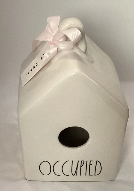 Rae Dunn Ivory OCCUPIED Square Birdhouse Spring Artisan Collection Magenta
