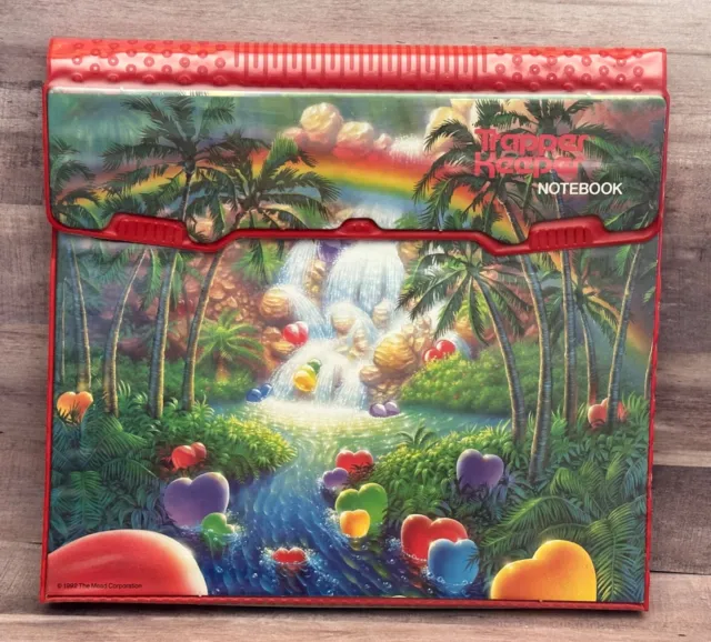 Vintage 1992 Mead Trapper Keeper Tropical Rainbow Heart Waterfall