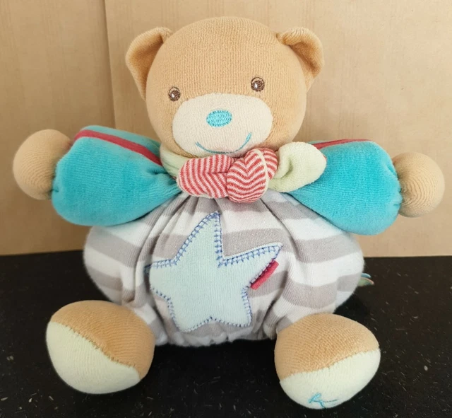 Peluche Doudou Ours Etoile KALOO 2012 Boule Gris Blanc Bleu 17 Cm Hochet TTBE