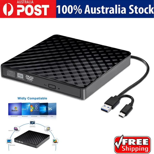 USB External CD RW DVD ROM Writer Burner Player Drive PC Laptop for Mac Windows
