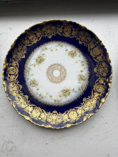 Set/Three Antique Theodore Haviland Porcelain Limoges Cobalt Gold Dessert Plates