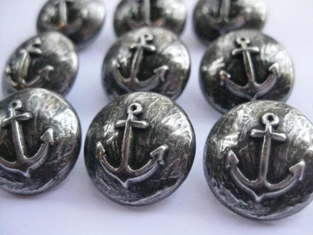 18mm Med Quality Gunmetal Silver Anchor Metal Domed Vintage Sewing Buttons Set 9