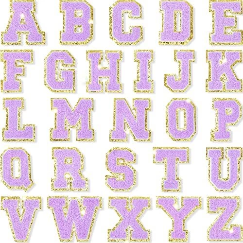 26 Pieces Glitters Patches Iron on Letters Chenille A-Z Patches Decorative Re...
