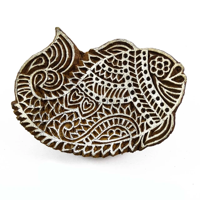 Fish Hand Carved Printing Block Wooden Brown Textile Stamp Block Print Stamps