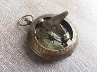 Antique Finish Brass Sundial Compass -Necklace Pendant -Old Vintage Pocket Style
