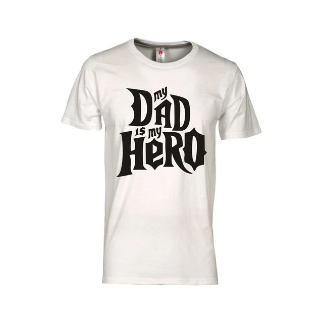 T shirt MY DAD IS MY HERO maglietta DIVERTENTE PAPA E' IL MIO EROE TSHIRT FESTA