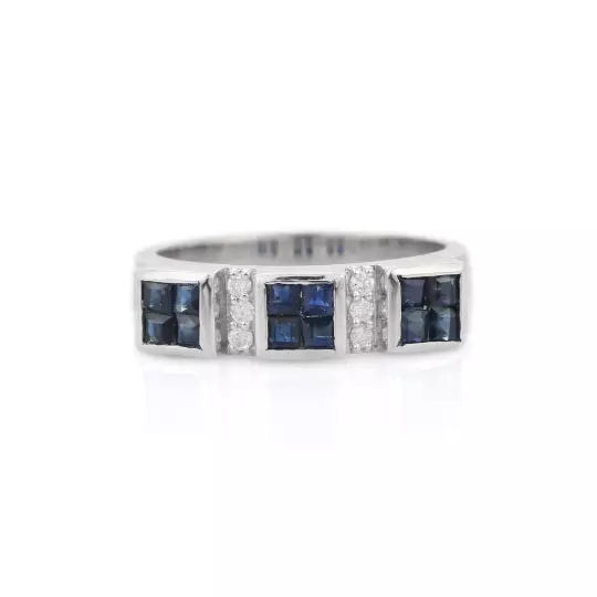 Anillo de plata de ley 925 con diamantes y zafiro azul de talla cuadrada, regalo
