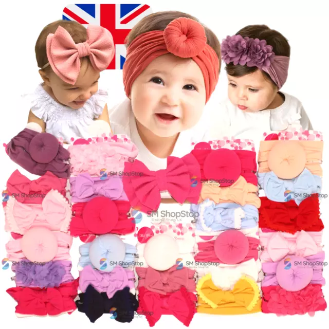 Baby Hair Headbands Nylon Elastic Bowknot Girls Turban Bow-Knot Toddlers/Newborn