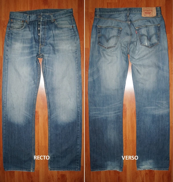 Jean Energie Bleu Délavé Effet Usé - Taille 40 (W31 L34), Coupe Slim Fit Droit, Style Années 90, Neuf Avec étiquette