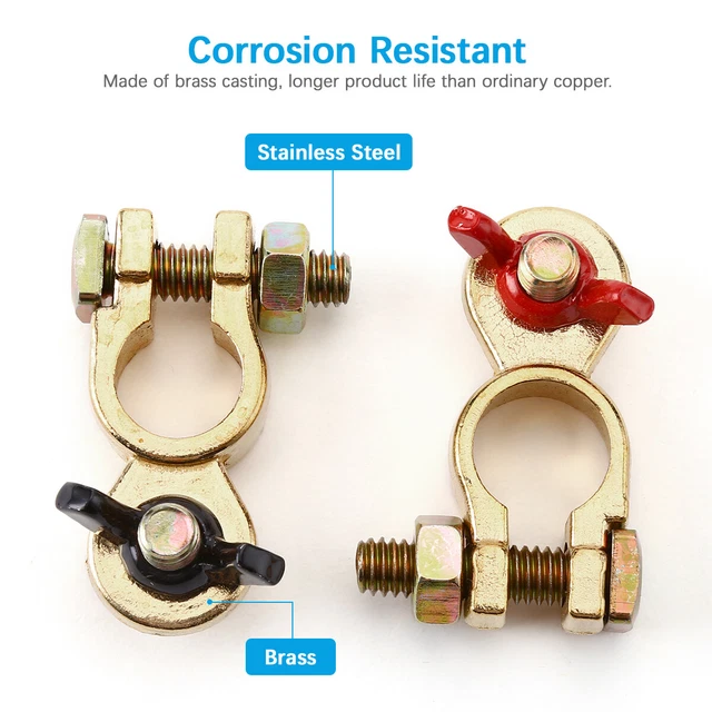BRASS BATTERY TERMINAL Positive & Negative Connectors Clamp Marine Top
