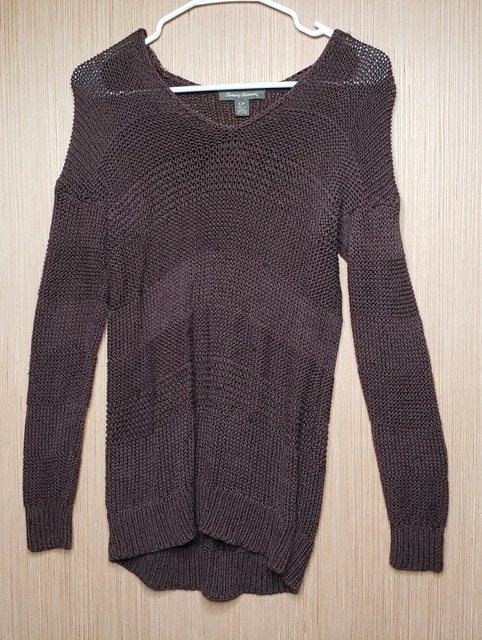 Tommy Bahama Sweater Womens Small Brown Long Sleeve Crochet Mesh Sheer Fish Net