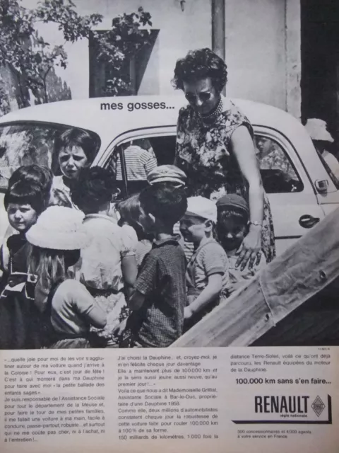 Publicité De Presse 1961 Renault Dauphine Et Les Gosses - Advertising