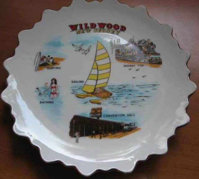 Vintage Wildwood New Jersey 7" Plate Midway Fun Sailing Surfing Souvenir