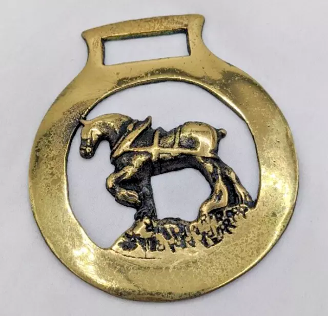Brass Horse Medallion Vintage English Draft Shire Work Farm Tack Show Parade