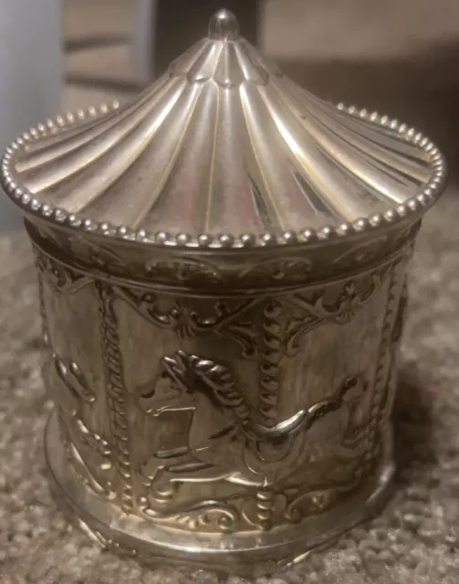 Vintage 1960’s Silver Plated Circus Carousel Horses Piggy Bank Made in Japan