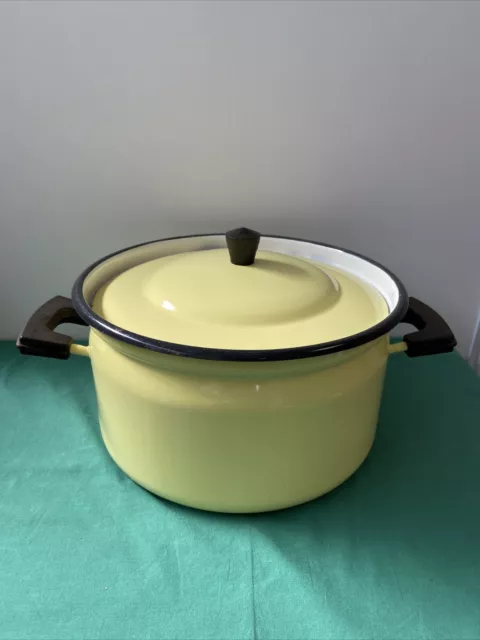 Ancienne Cocotte En Tôle Émaillée Jaune Aubecq  Cuisine Déco Vintage