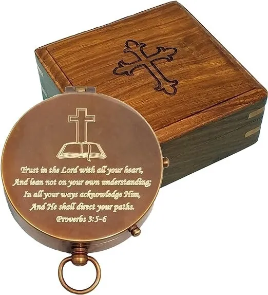 Personalized Brass Pocket Compass Engraved Religious Gifts | Unique Christian/