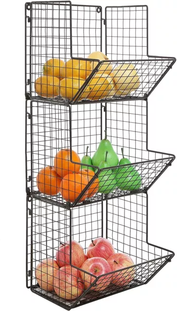 Brown Metal Wire 3 Tier Wall Mounted Kitchen Fruit Rack/ Bathroom Towel Baskets