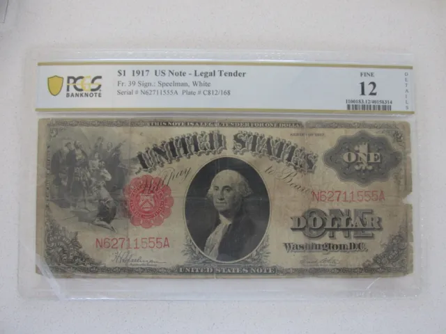 1917 $1 US Note - Legal Tender PCGS F12 (Speelman, White)
