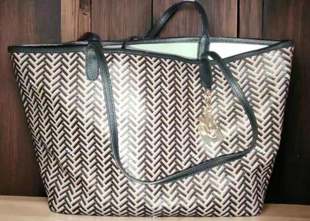 DKNY GEMMA ZIG-ZAG PVC BGD Black/Brown/Grey LG Tote with Wallet