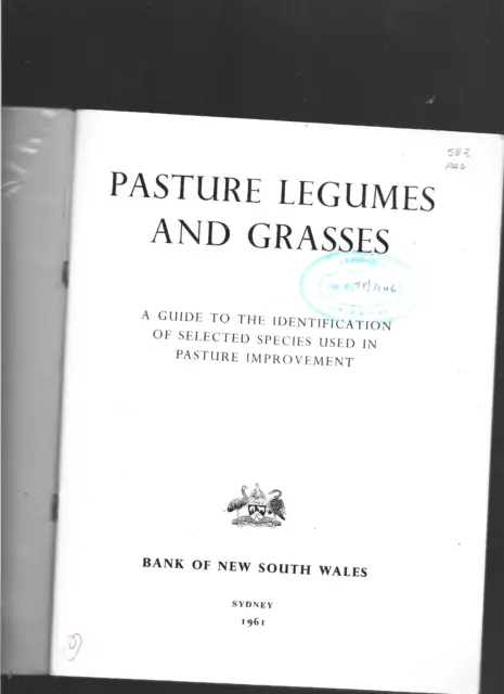 Bank Of New South Wales 1961 : Pasture Legumes and Grasses Pasture Improvement 1 2